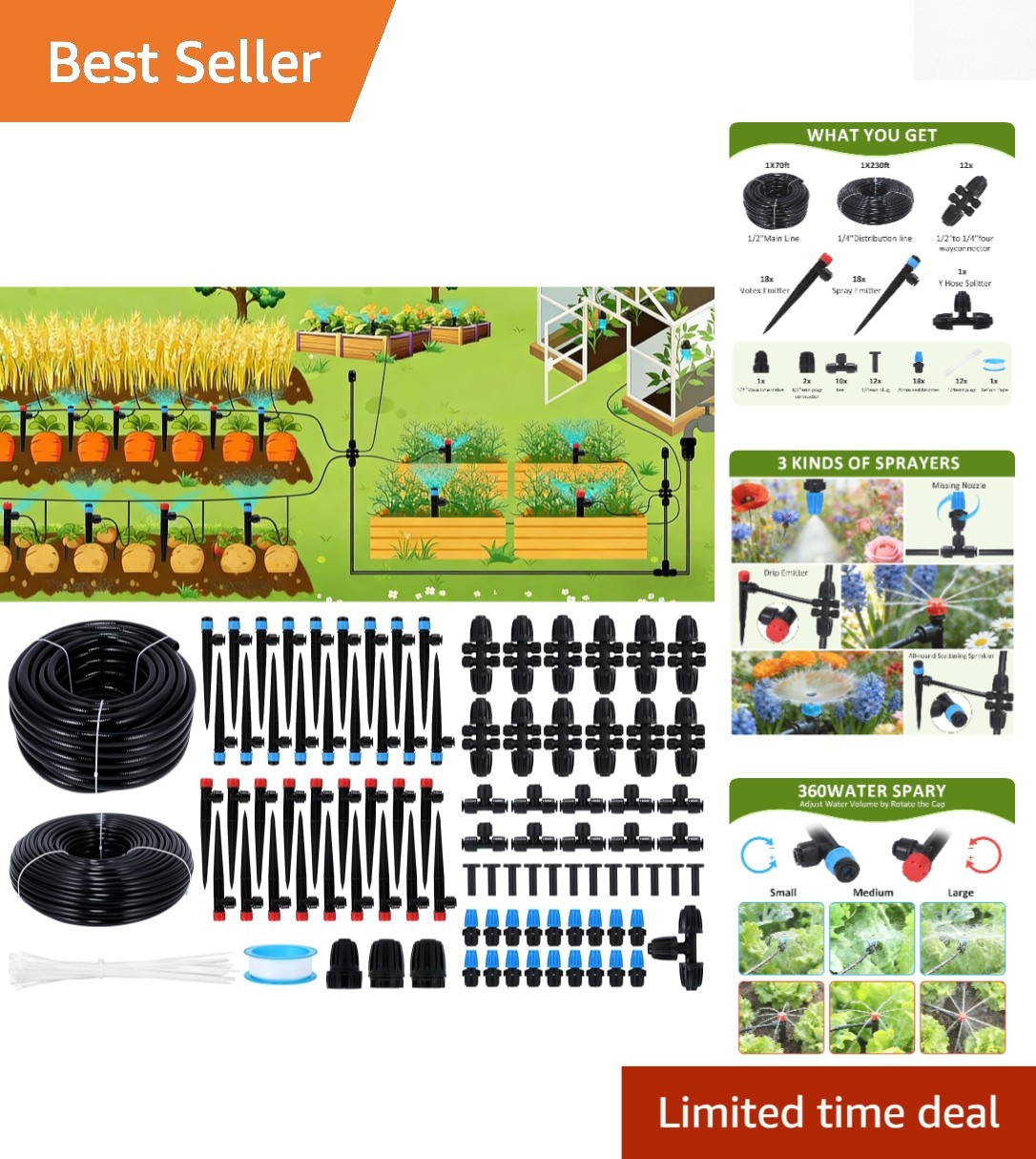Enhance Your Garden with 300FT Drip Irrigation Kit - Easy Plug-and-Play Setup