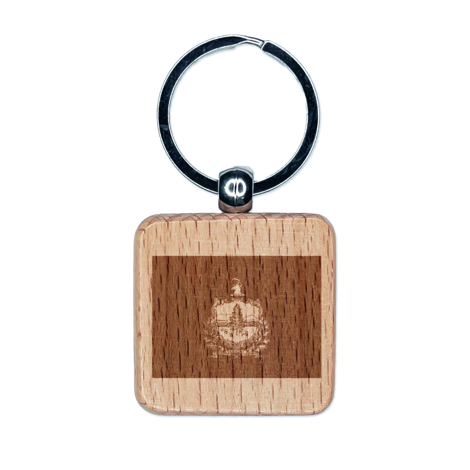 Vermont State Flag Engraved Wood Square Keychain Tag Charm