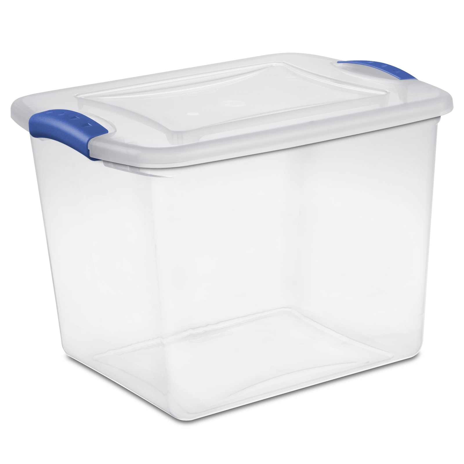 (4 pack) 27 Quart Clear Plastic Storage Container with Latch Lid, Blue