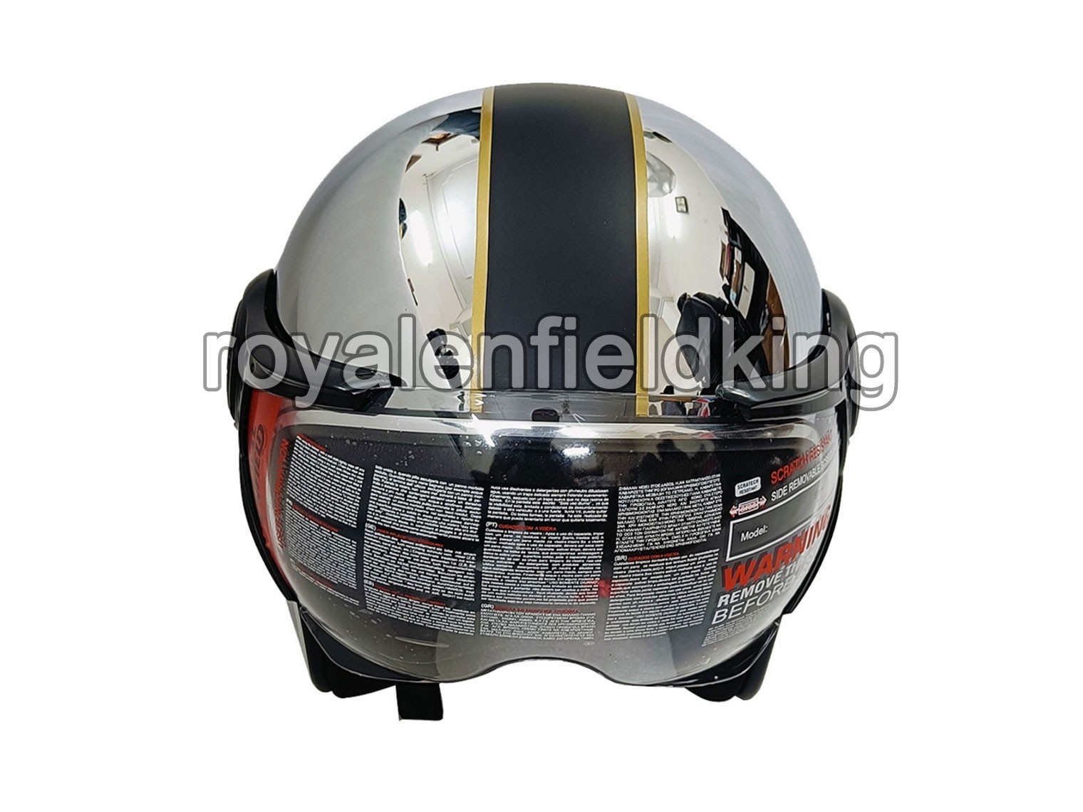 GENUINE ROYAL ENFIELD OPEN FACE SIGNATURE CHROME HELMET BLACK CHROME