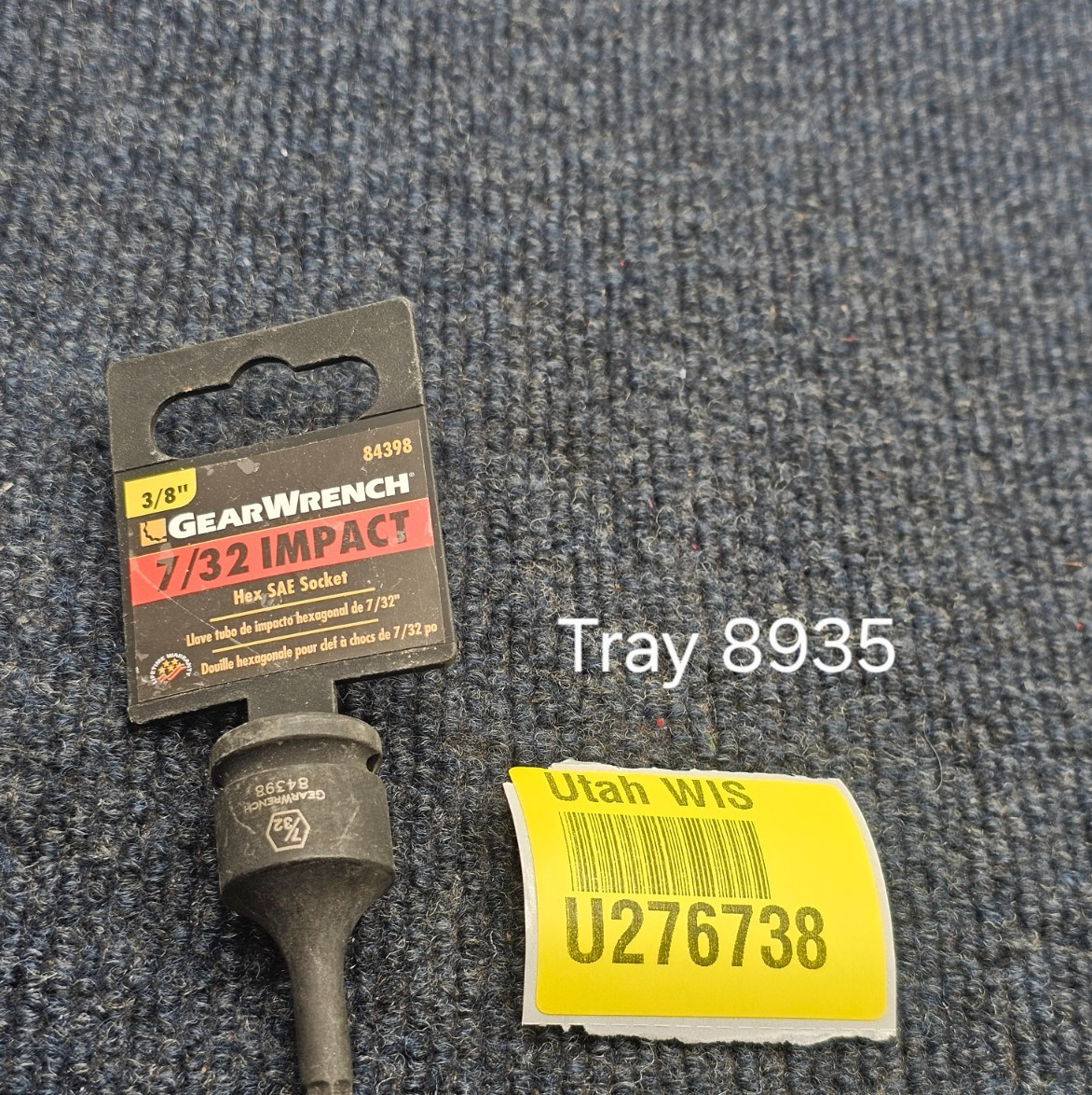 Gearwrench 84398 3/8 Drive Impact Hex Bit SAE Socket 7/32"
