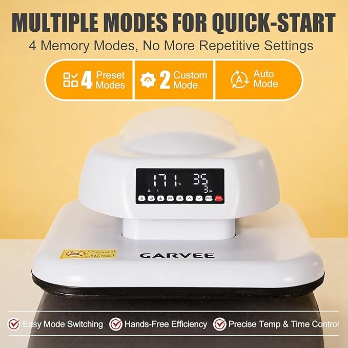 Auto Heat Press Machine 15x15" Smart Digital Temp/Timer 4 Memory Modes for HTV