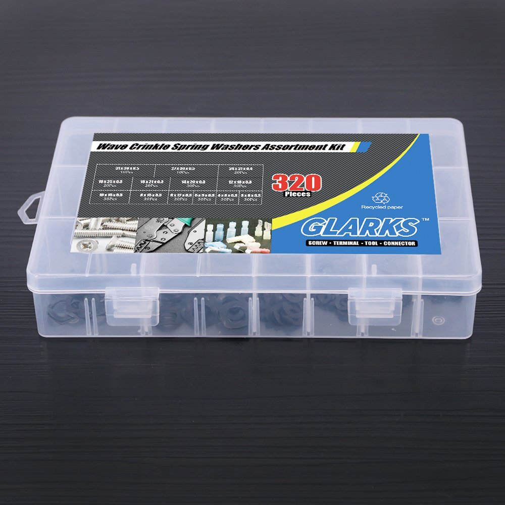 Glarks 320Pcs Carbon Steel Compression Type Wavy Wave Crinkle Spring Washers...