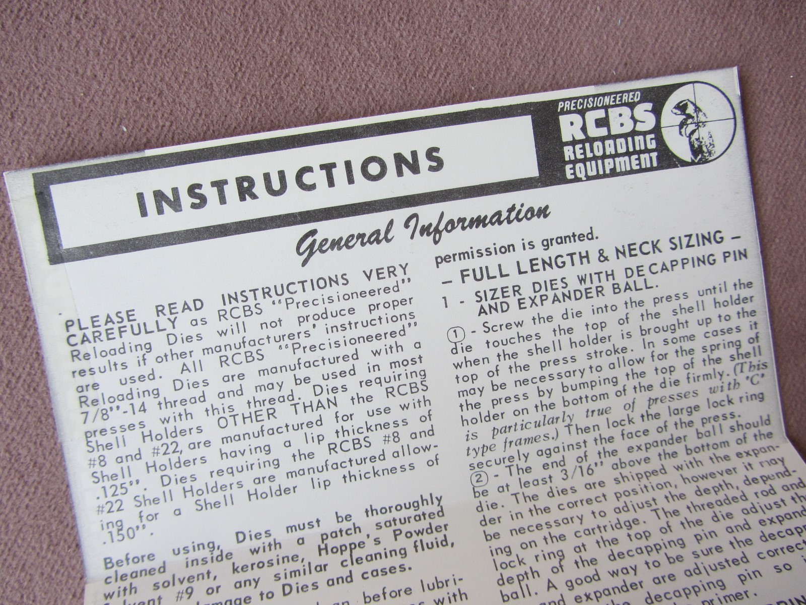 Vintage RCBS Instructions Reloading Dies + Tools Die Rifle + Pistol Sets