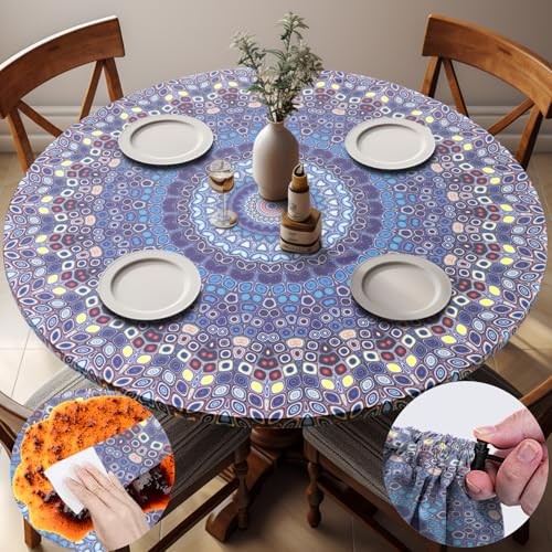 Fitted Vinyl Round Tablecloth Fit 36-44 Inch Round Table Blue-purple Bohemia