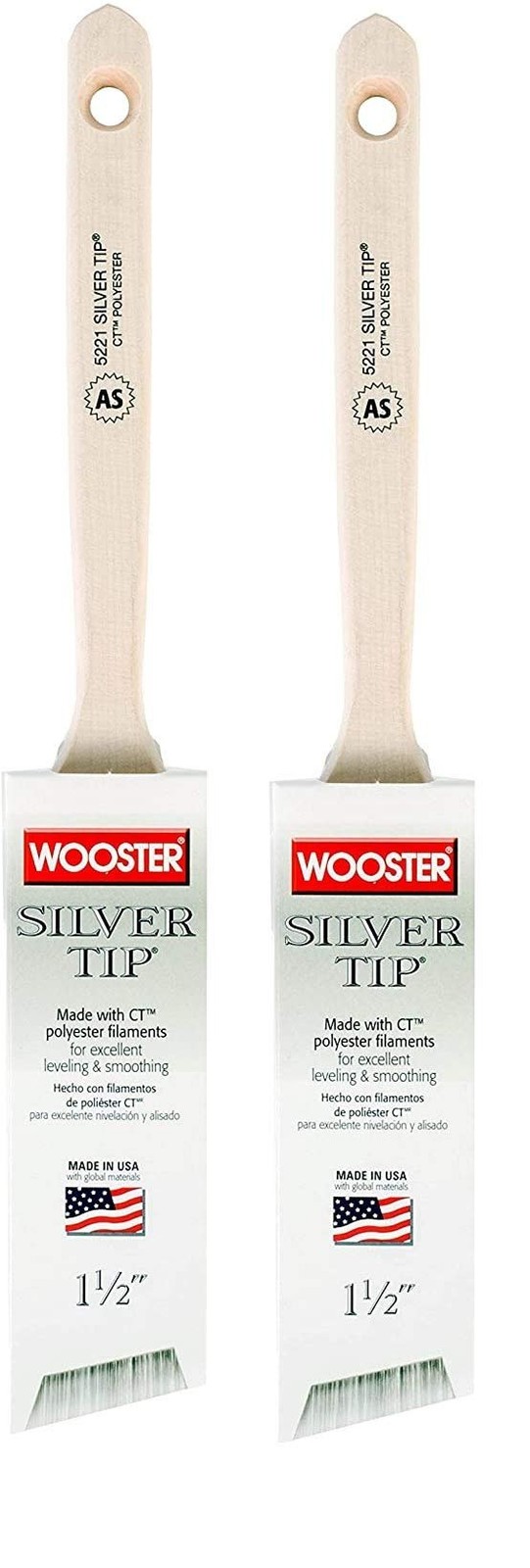 Wooster Brush 5221-1 1/2 5221-3 Silver Tip Angle Sash Paintbrush, 1-1/2 Inch