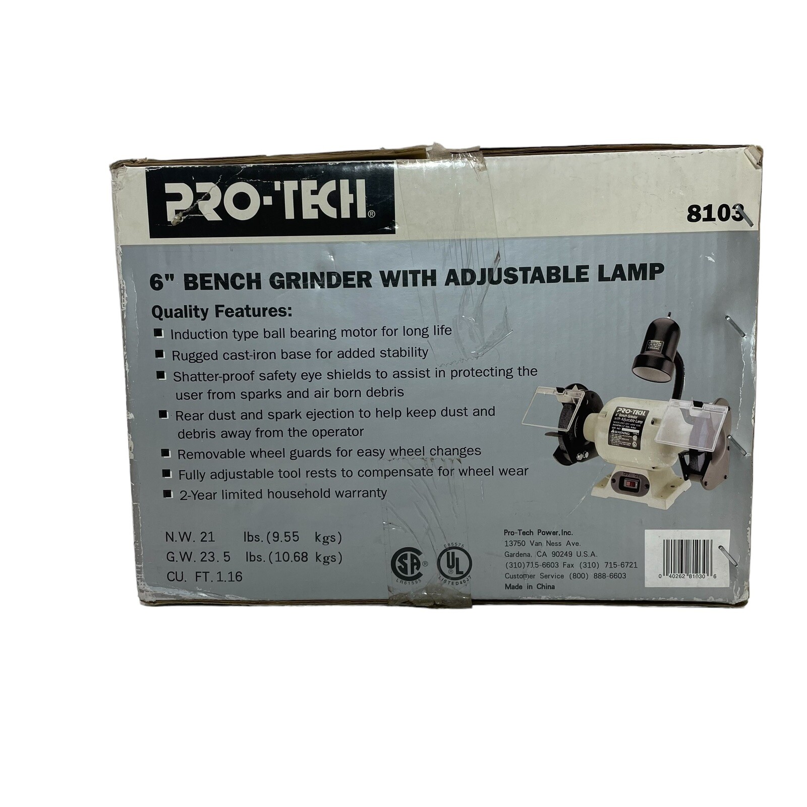 Bench Grinder Adjustable Lamp 8103 New Open Box 120V 60 HZ Pro-tech 6”