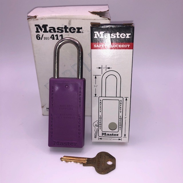 Lot of 6 - Master Lock - no.411 - Purple - Safety Lockout Keyed Padlocks - New