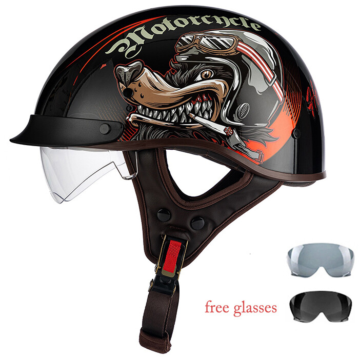 DOT Half Motorcycle Helmet Scooter Cruiser Street Bike Summer Helmet+Free Lens