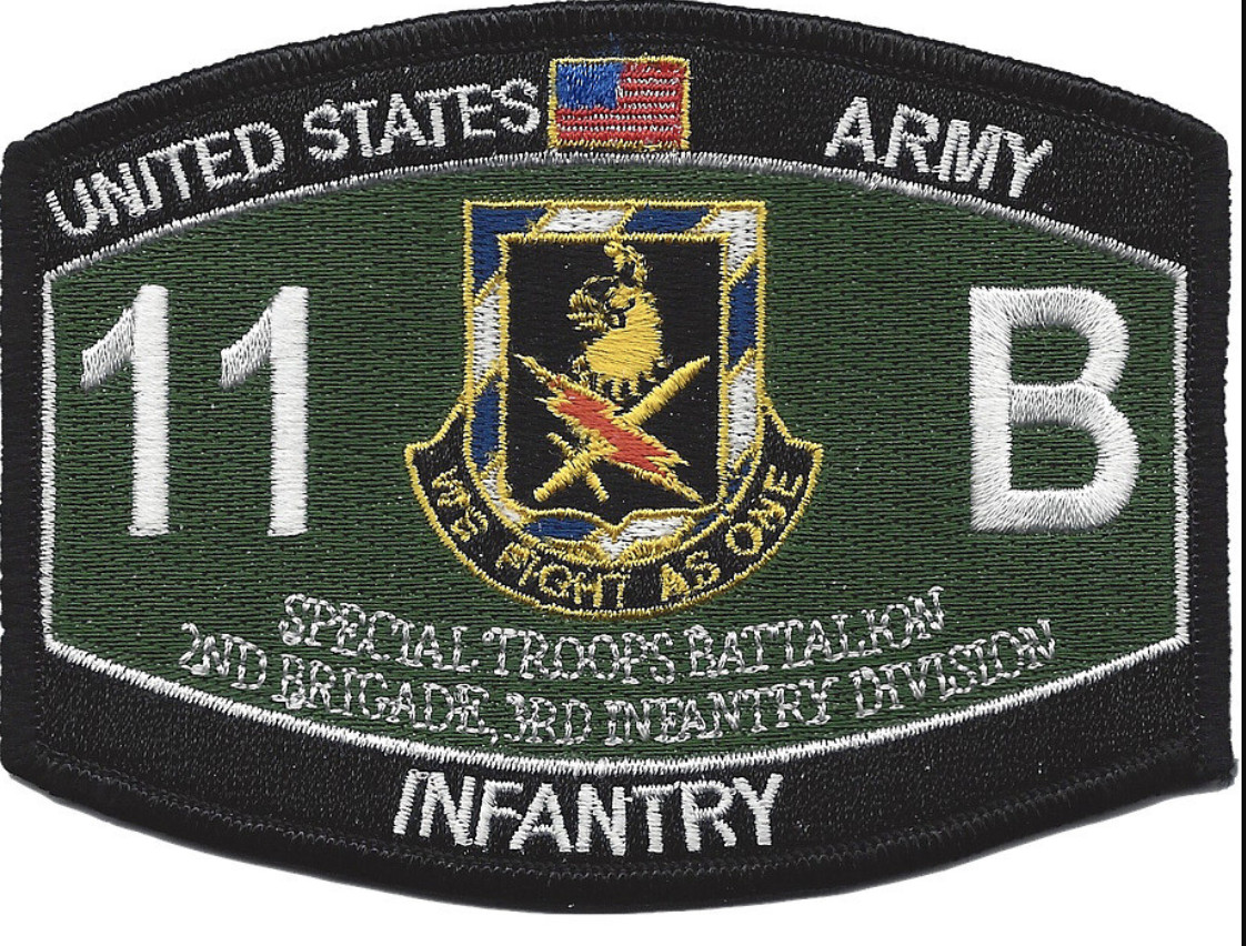 4.375" ARMY 11TH BRAVO SPECIAL TROOP BATTALION BLACK CAT MOS EMBROIDERED PATCH