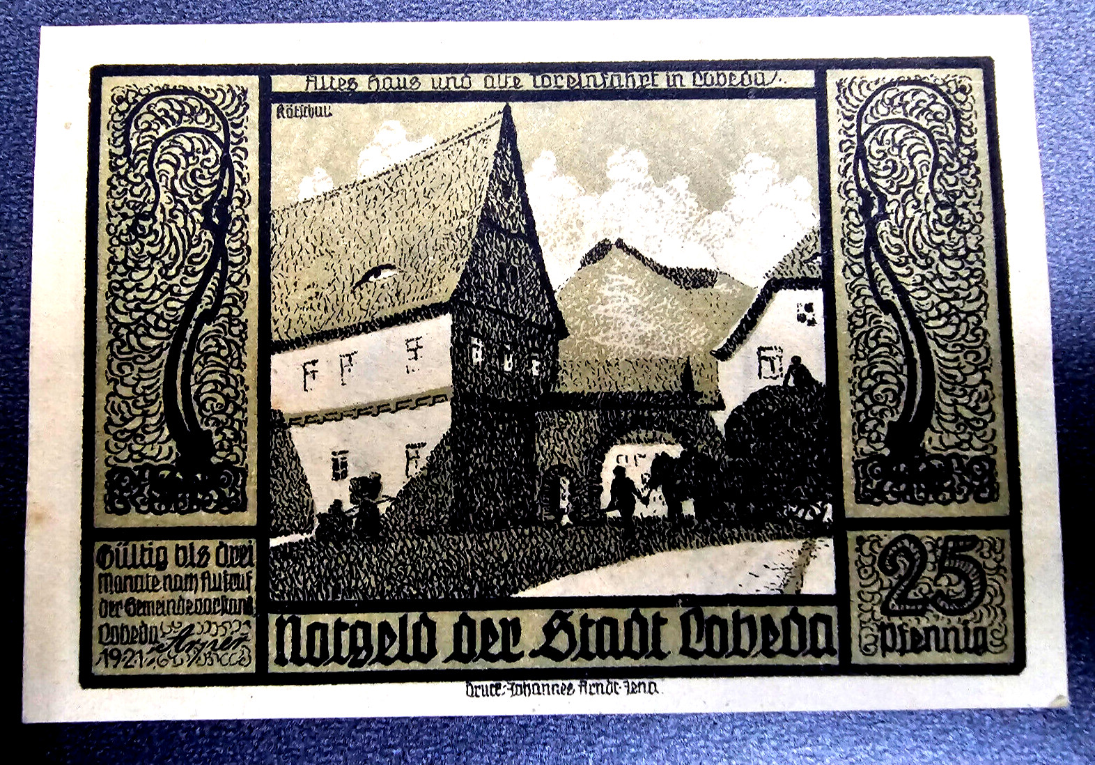 LOBEDA NOTGELD 25 PFENNIG 1921 EMERGENCY MONEY GERMANY BANKNOTE (32735)