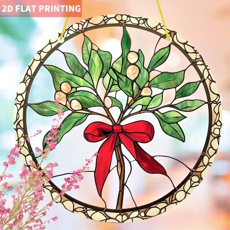 2D Flat Acrylic MISTLETOE Suncatcher 7.8" Round with Hanger. free shipping