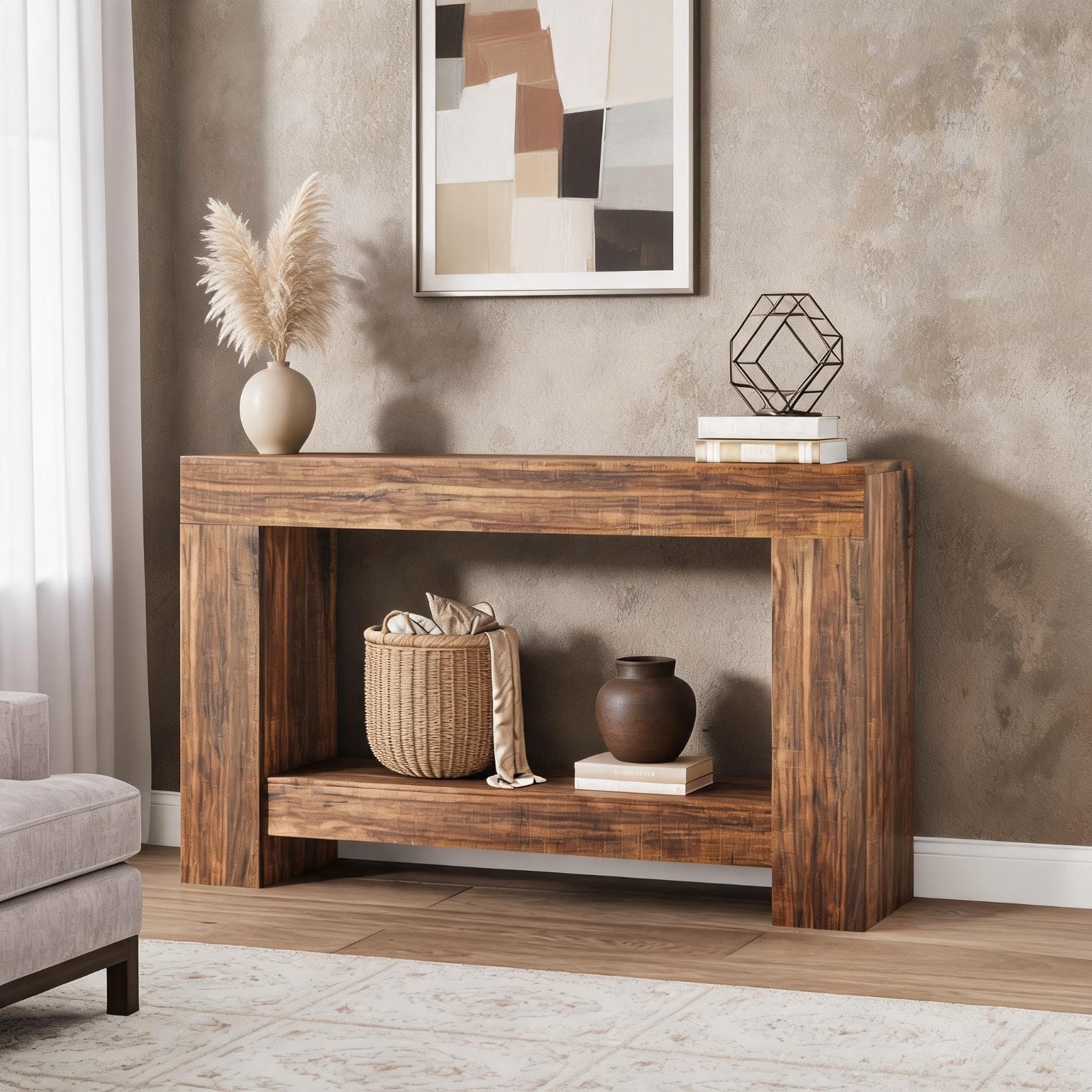 63'' Wooden Console Table Farmhouse Sofa Table 2-Tier &Storage Shelf for Entrywa