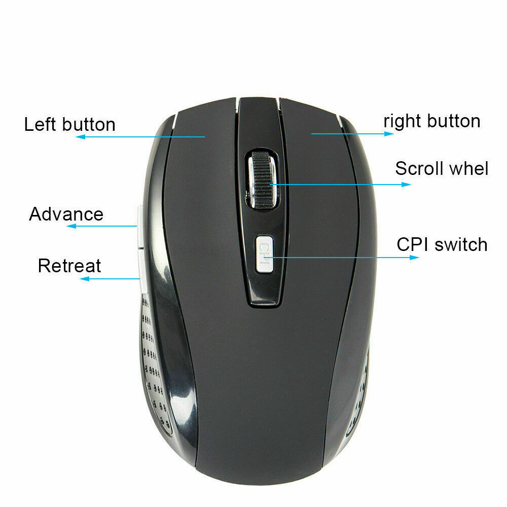 Black Wireless Mouse Optical USB Laptop PC Computer 2.4GHZ DPI