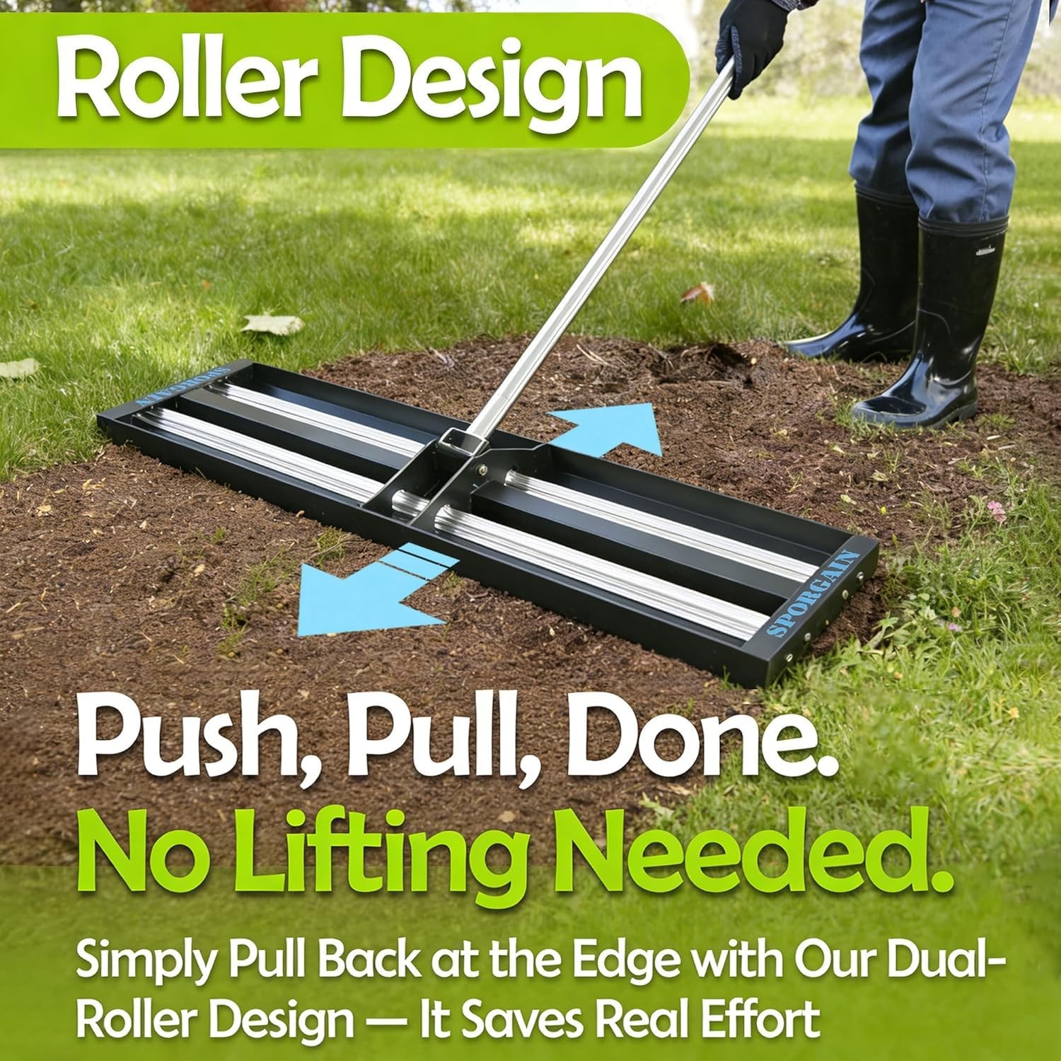Lawn Leveling Rake 40"x10", Lawn Leveler with Aluminum Rollers, Yard Leveling...