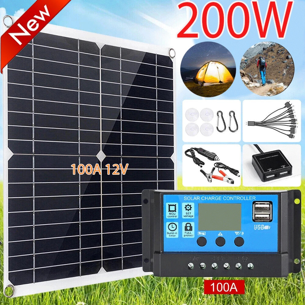 200W Solar Panel Kit Battery Charger&100A Controller For Car Van Caravan Boat US