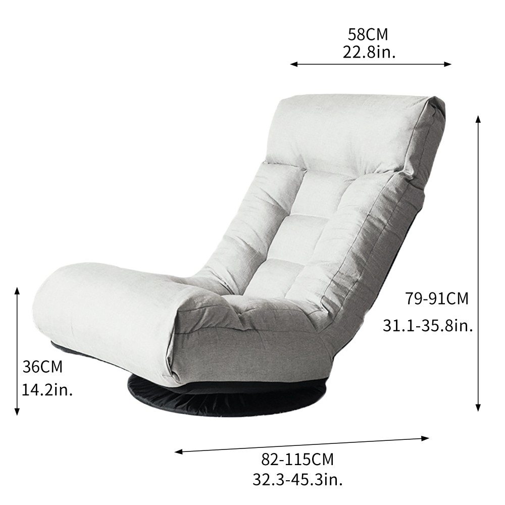 Adjustable Recliner Chair w/ Linen Upholstery, 360° Swivel Base - Gray