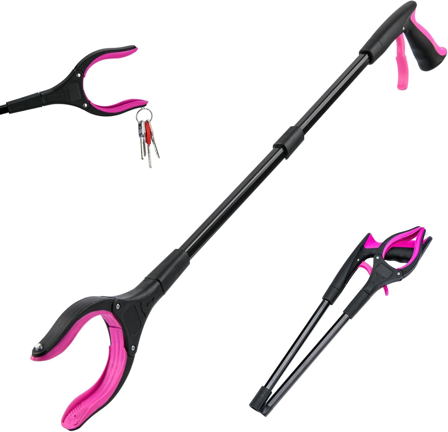 360° Rotating Head Reacher Grabber Tool, Foldable Anti-Slip Jaw with Magnet,