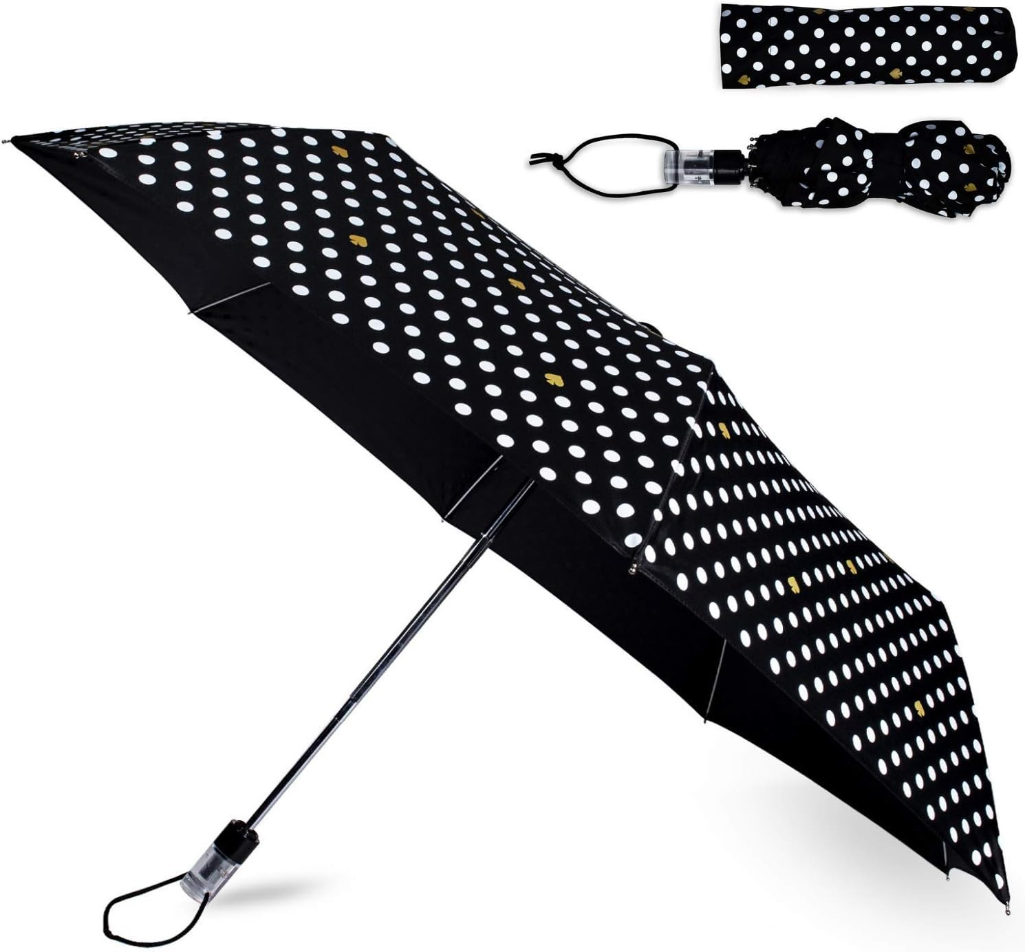 Compact Polka Dot Travel Umbrella - Lightweight & Stylish with Storage Sleeve