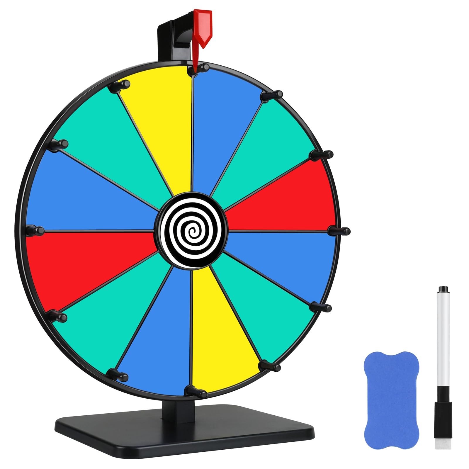 Pionites 12 Inch 12 Slots Prize Wheel Tabletop Fortune Spin with Dry Erase Ma...