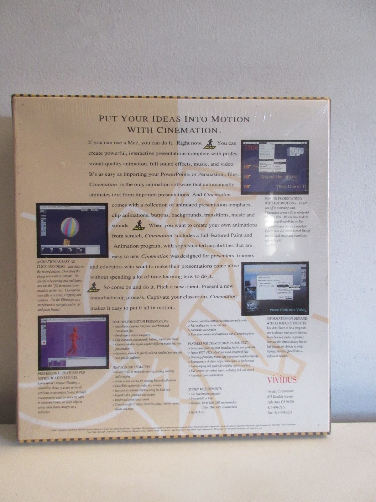 Cinemation Interactive Animation for Presentation by Vividus 1991 Copyright NOS