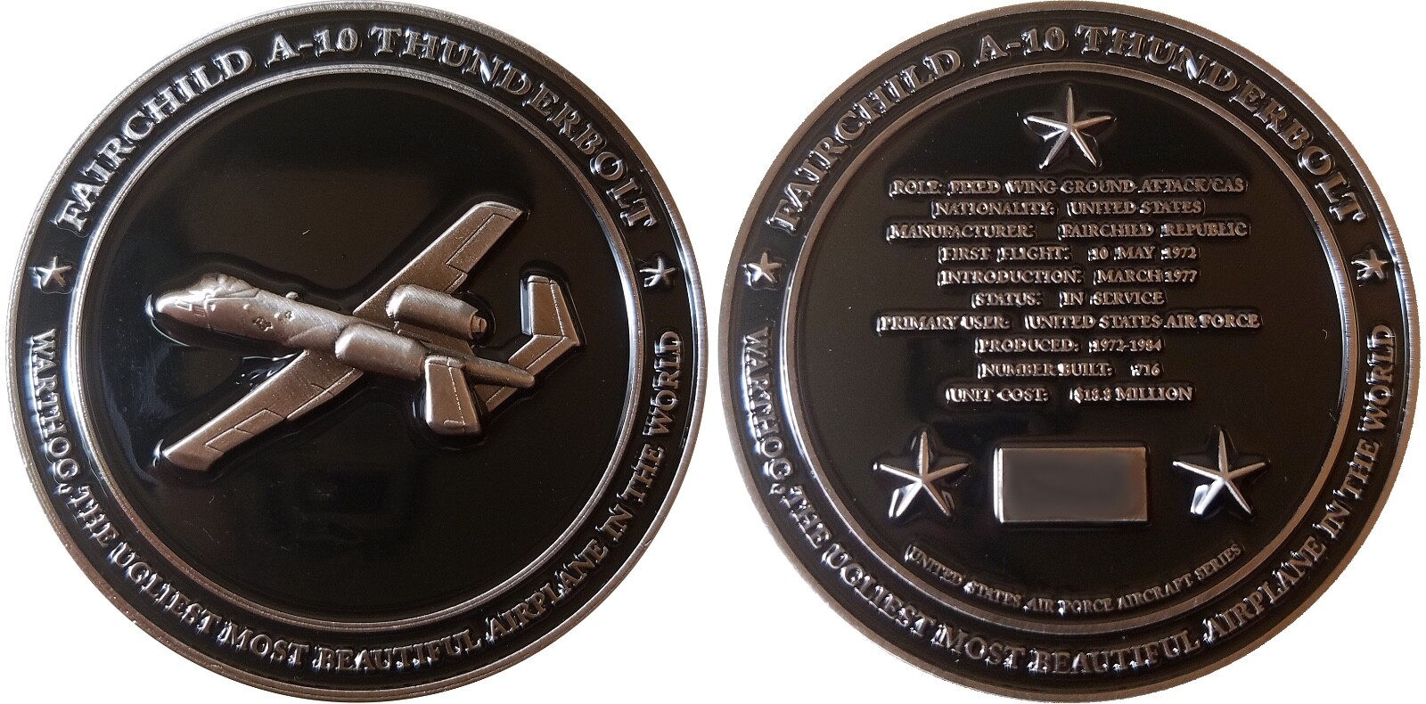FAIRCHILD A-10 WART HOG THUNDERBOLT CHALLENGE COIN LIMITED EDITION OCPM 19
