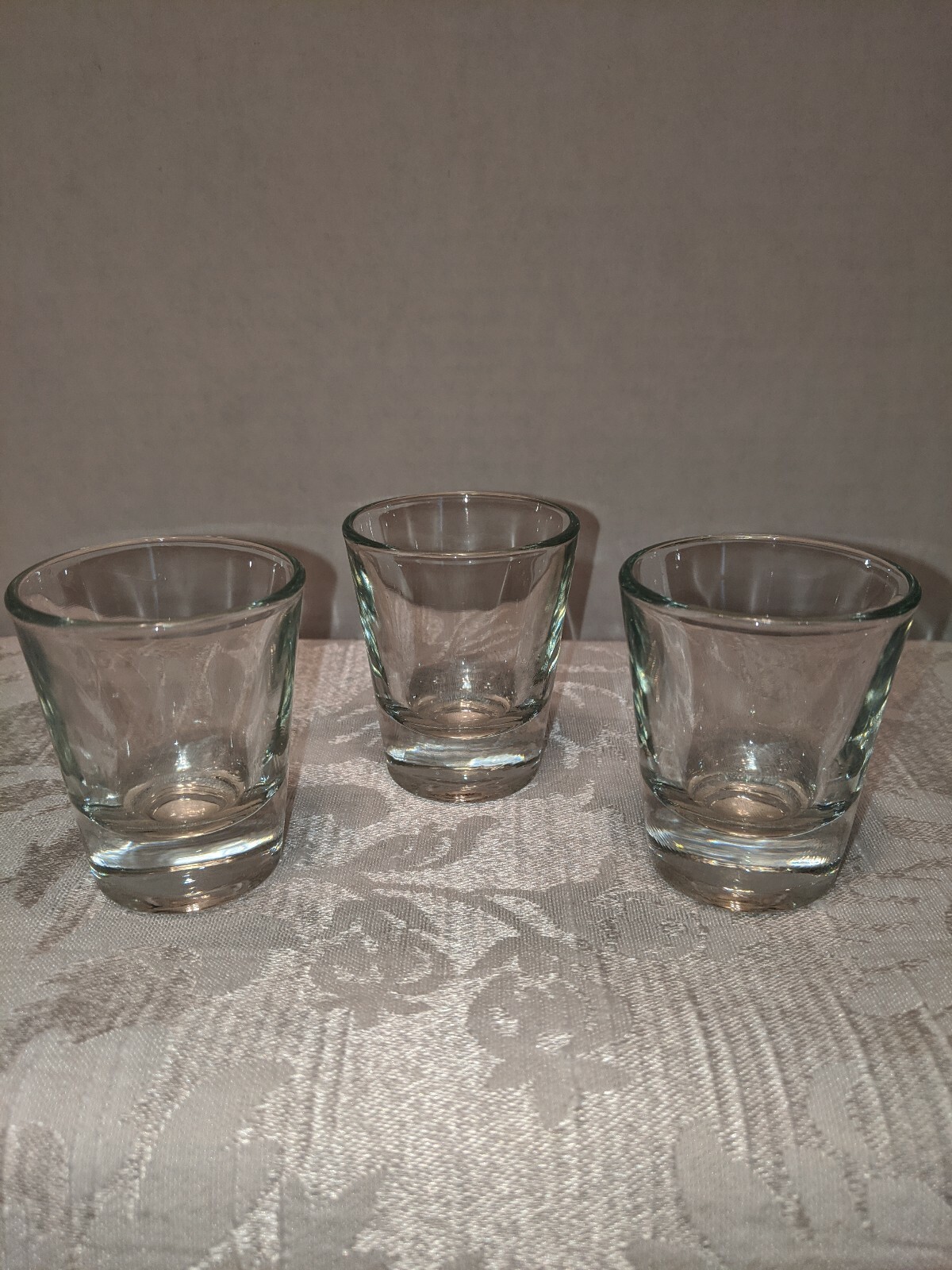 Set of 3 Clear Glass Shot Glasses Excellent Condition