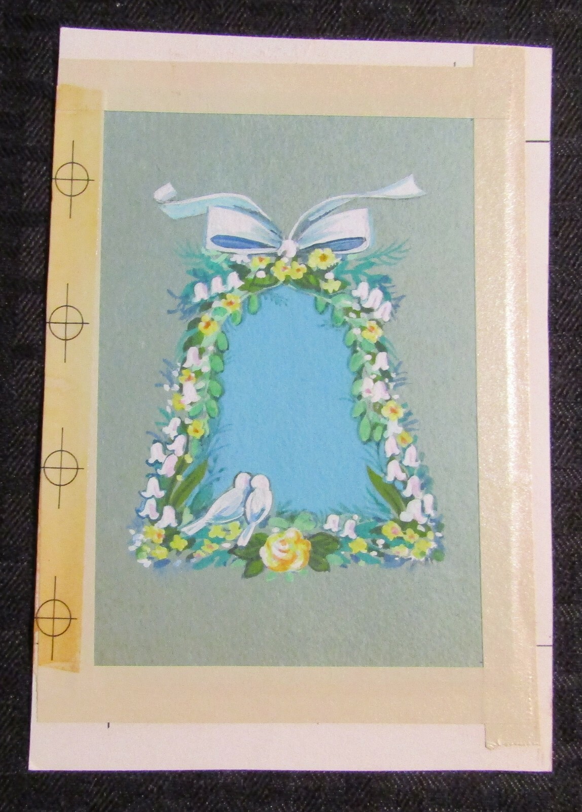 BRIDAL SHOWER Love Birds on Bell Shaped Flowers 5x7" Greeting Card Art #6684