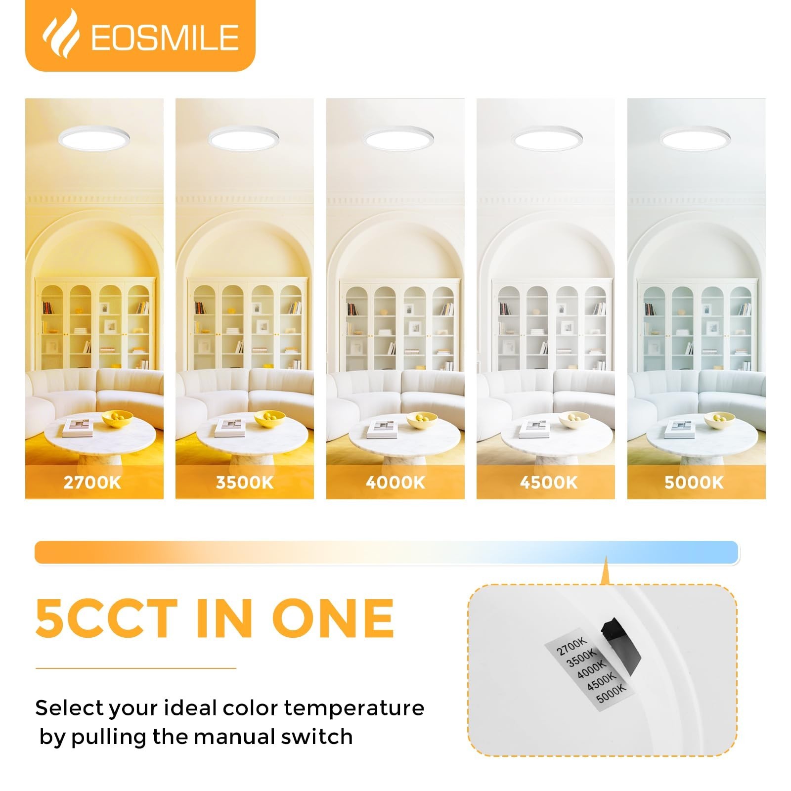 1Pack 15.8 Inch LED Flush Mount Ceiling Light, 35W, 3850LM, 2700K-5000K 5Colo...
