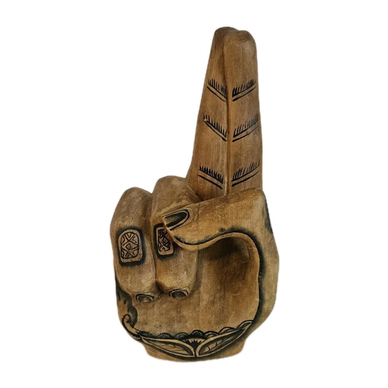 VTG Wooden Hand Carved Crossed Fingers Tribal Folk Art Bohemian Sculpture 10"