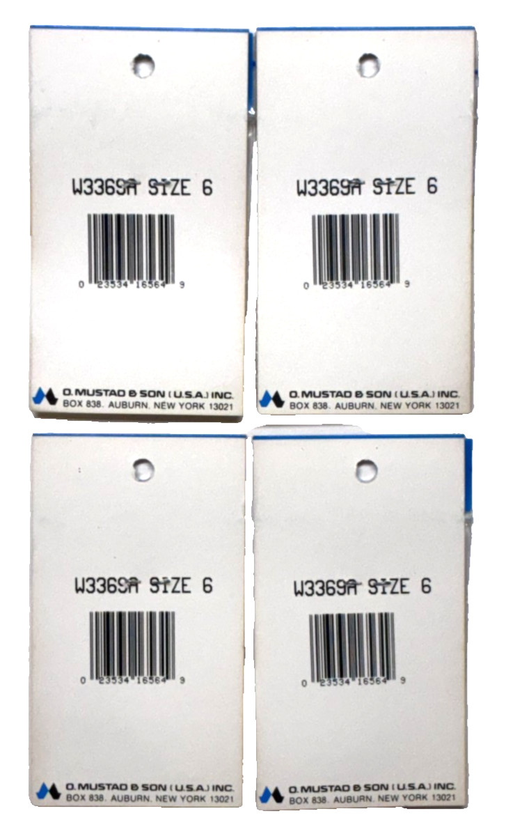 4 PACKS Mustad W3369A Weedless Hook Size 6 Bronze 3 Count Package