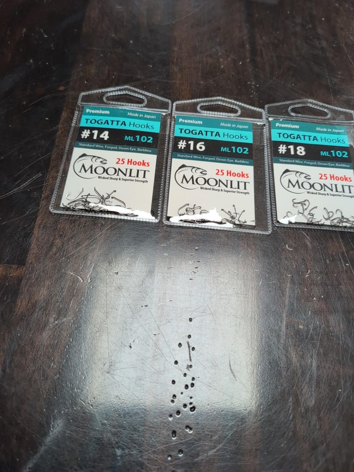 3 PKG 25 Moonlit Premium TOGATTA ML102 Sz 14 16 18 Fly Tying HOOKS Wicked Sharp