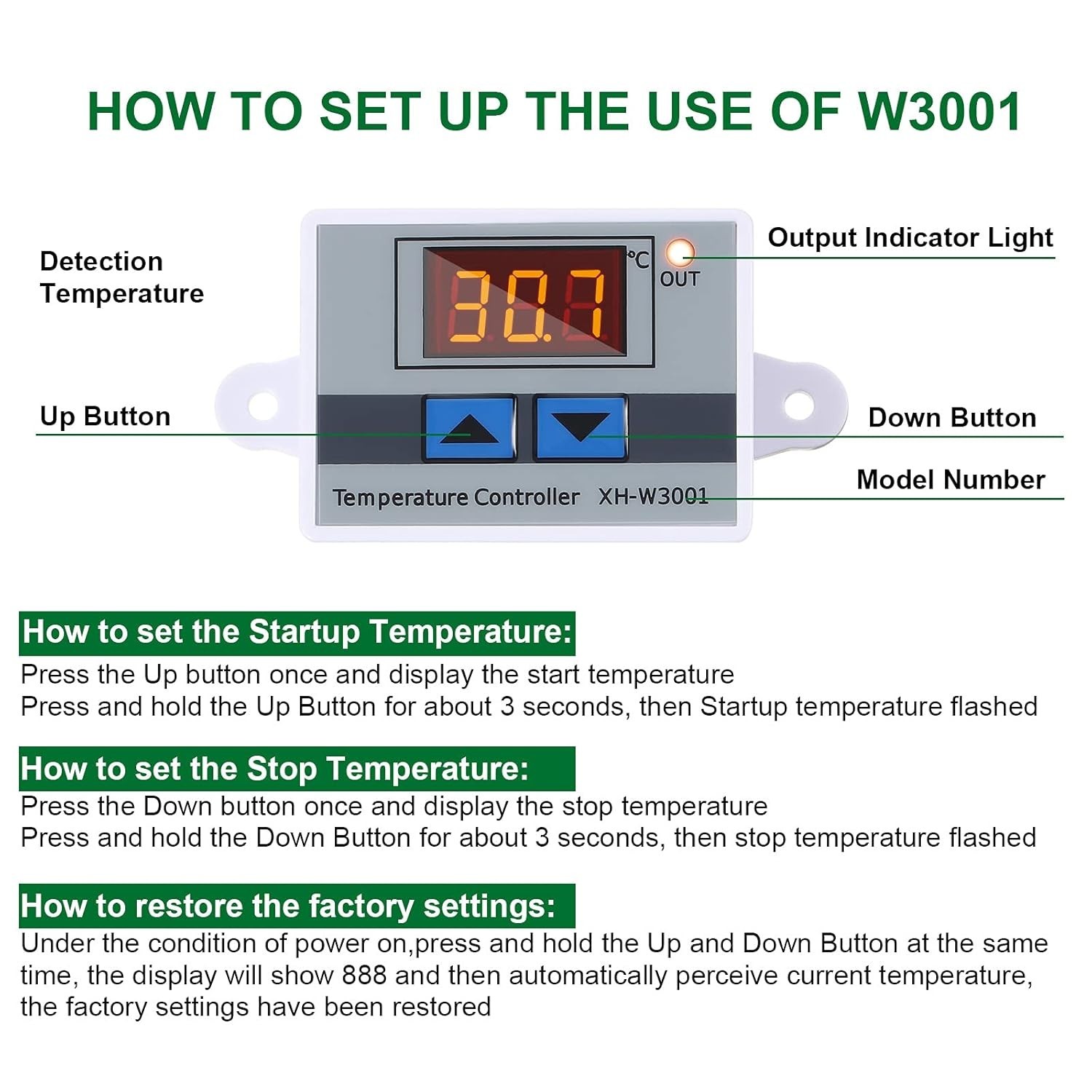 Módulo controlador de temperatura LED digital XH-W3001