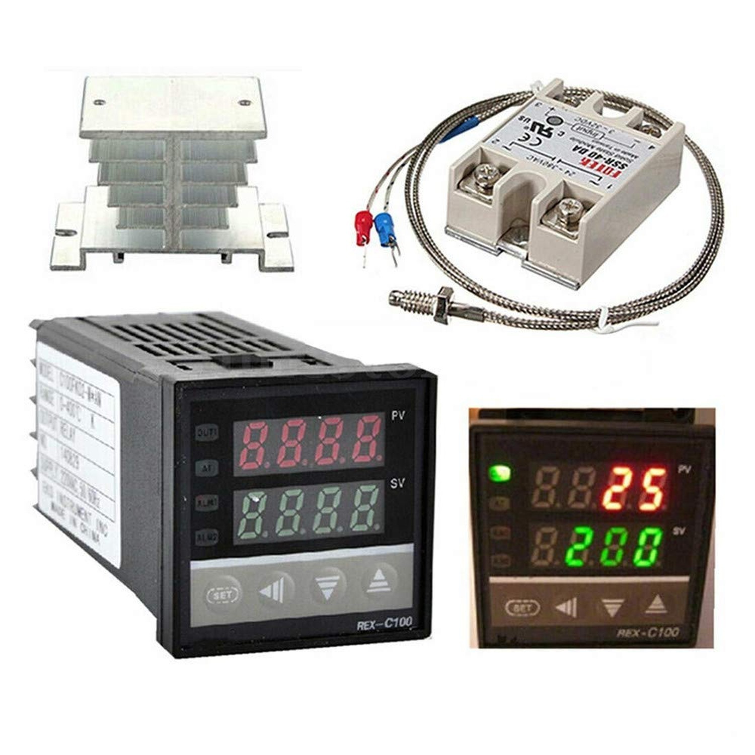 Digital PID Temperature Controller REX-C100 REX C100 Thermostat + SSR Relay S...