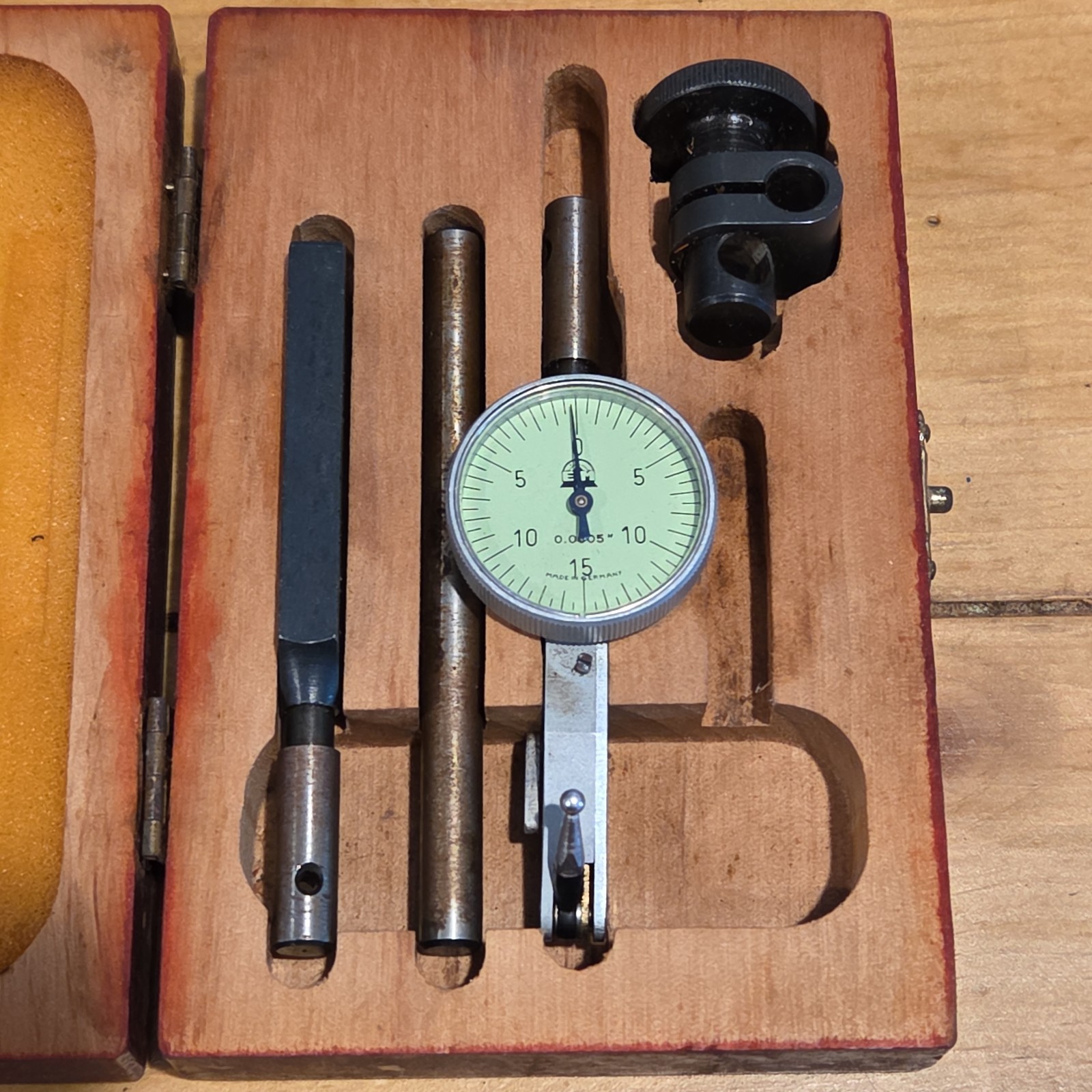 Vintage EMS Dial Indicator .0005" Made in Germany With Wooden Box.