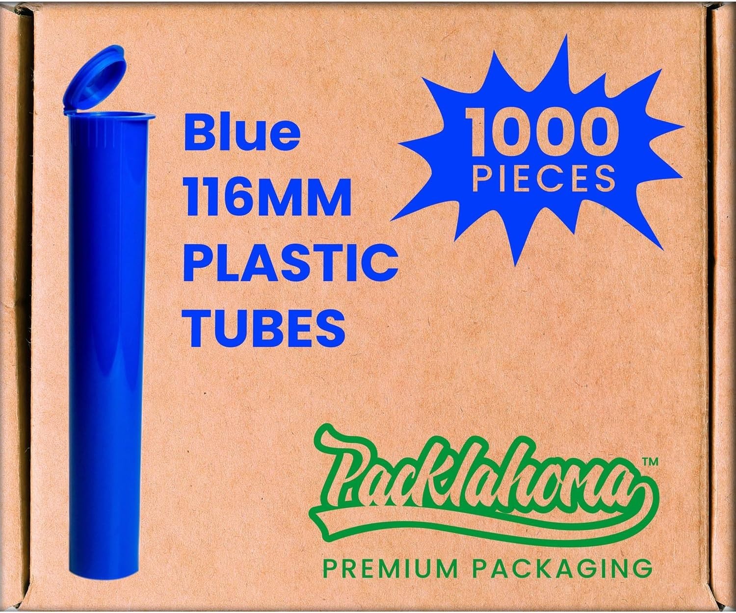 Packlahoma 116mm Pop Top Plastic Tubes Blue Durable & Waterproof 1000 Count