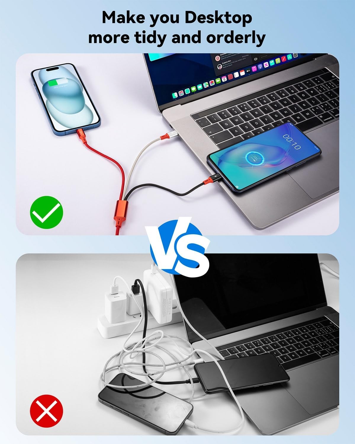 1Ft Multi Charging Cable Short Multi Charger Cable 3 in 1 Braided Unive..