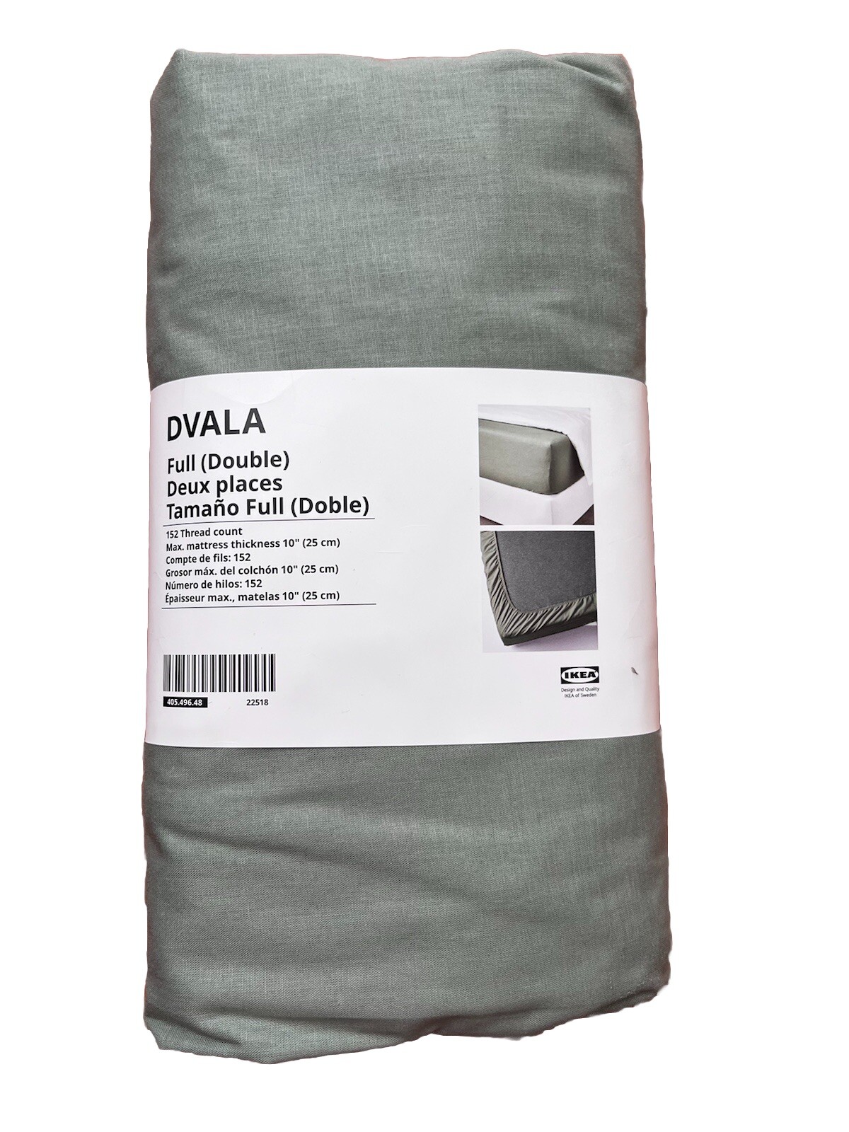 DVALA Fitted sheet, gray-green, Full/Double, 152 Thread count
