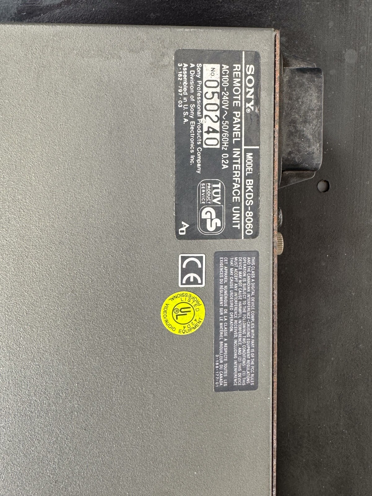 SONY Switcher Control DVS-8000C & Model BKDS-8010 Switcher Panel