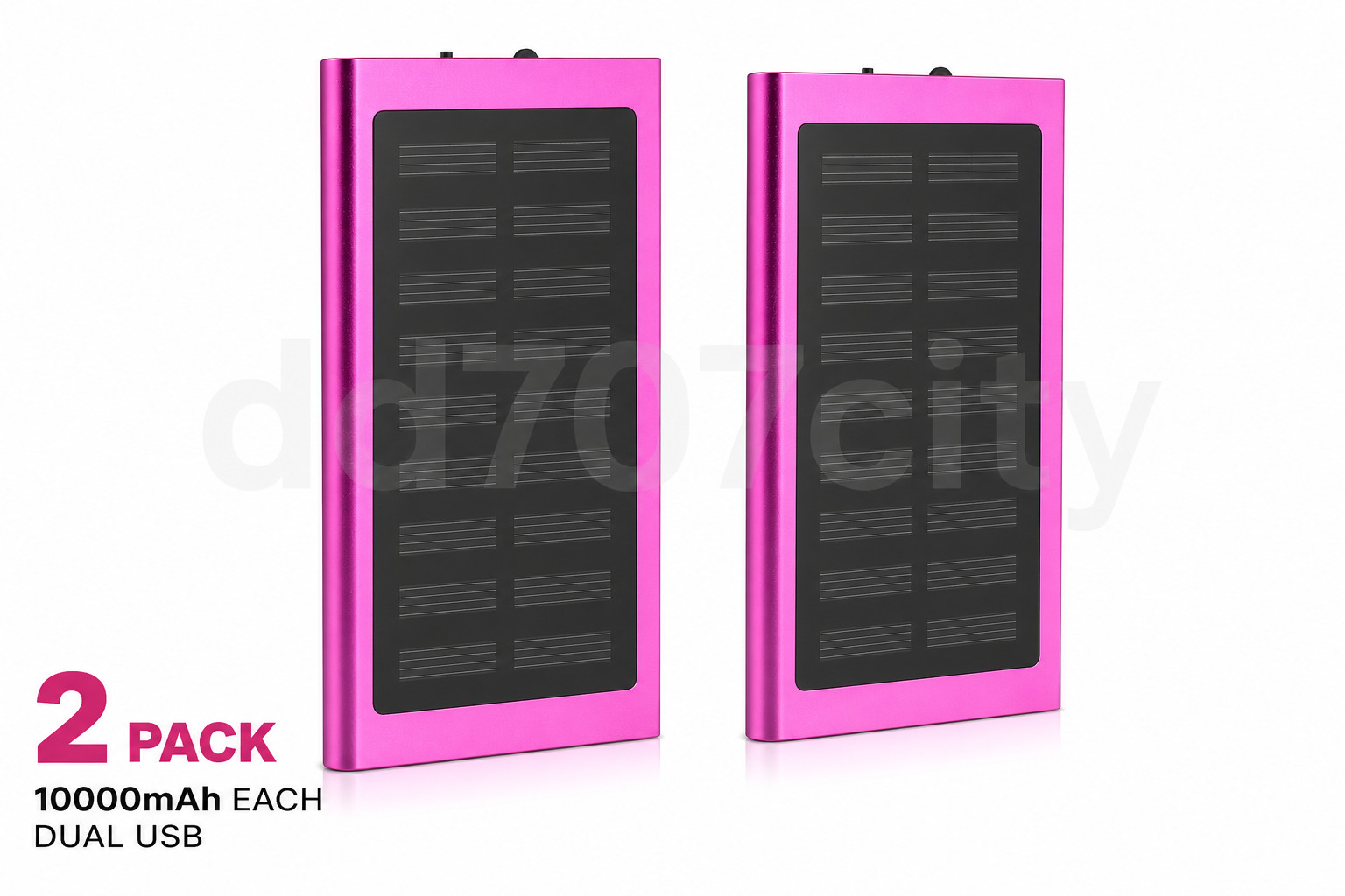 2-Pack 10000mAh Solar Power Bank Dual USB Portable Battery Charger Pink Backup