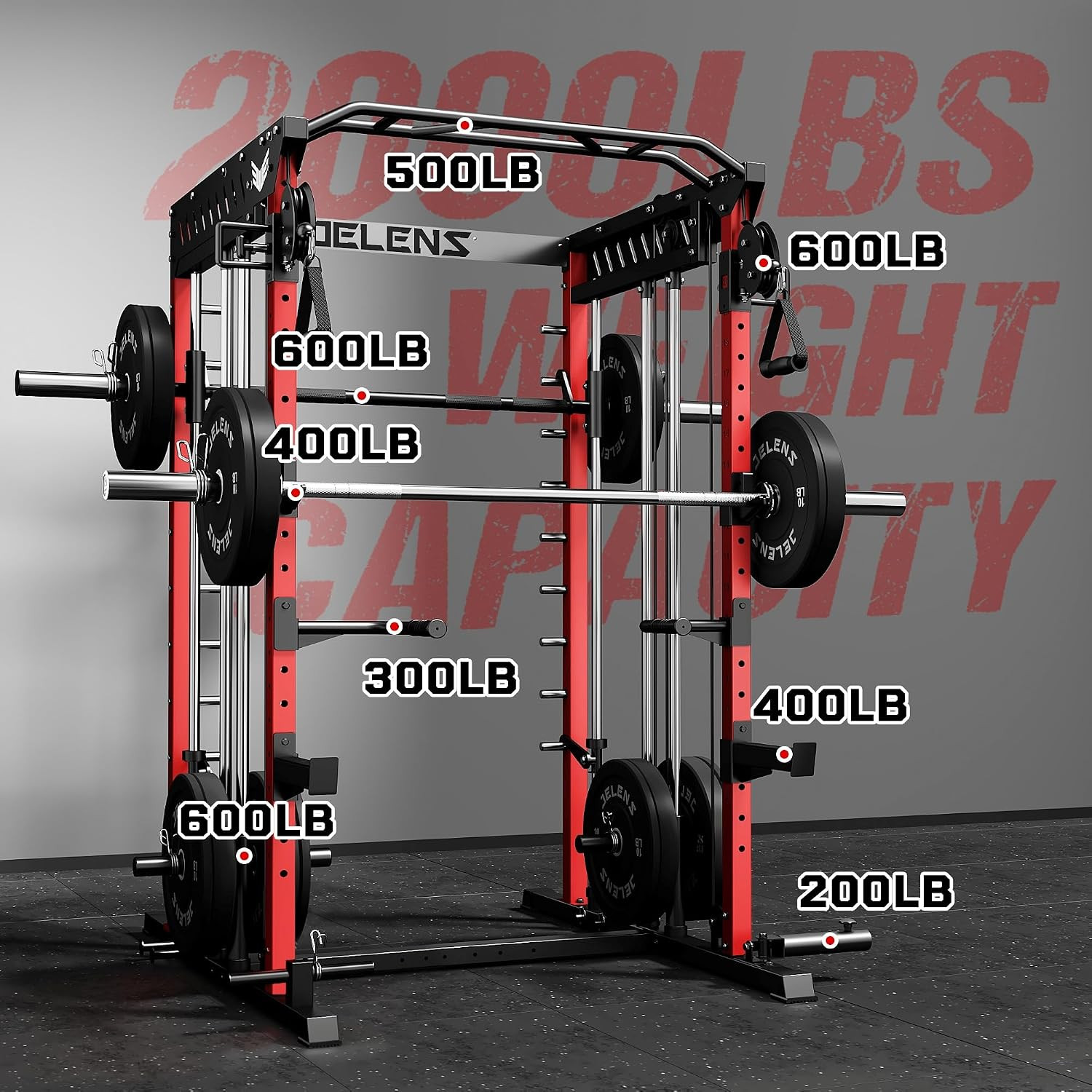 JELENS M21 Smith Machine, Multi-Function Power Cage with Dual Pulley Cable Cross