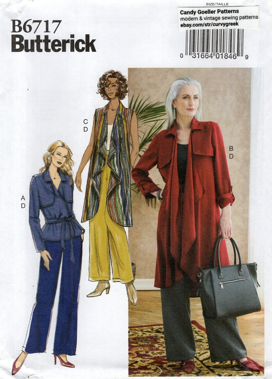 Butterick B6717 Capsule Wardrobe Jacket, Sash, Coat, Vest & Pants Sz 16-26 UNCUT