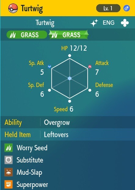 Pokemon Scarlet and Violet 6iv Shiny Max EV Turtwig