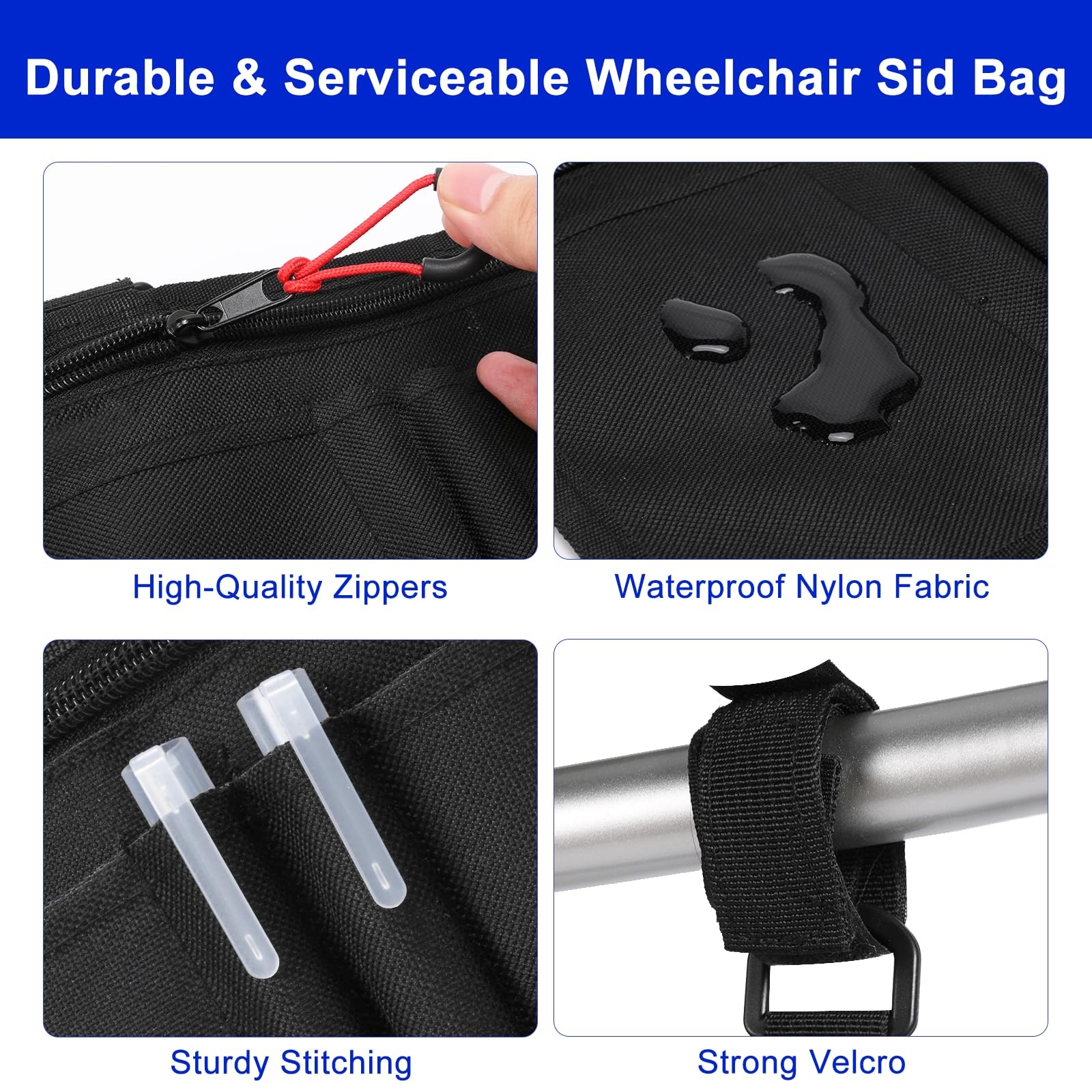 Cejiuga Wheelchair Side Bag with Cup Holder, Premium medium, Black