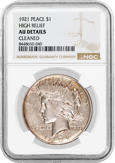 1921 High Relief $1 Silver Peace Dollar NGC AU Details Cleaned Key Date Coin #40