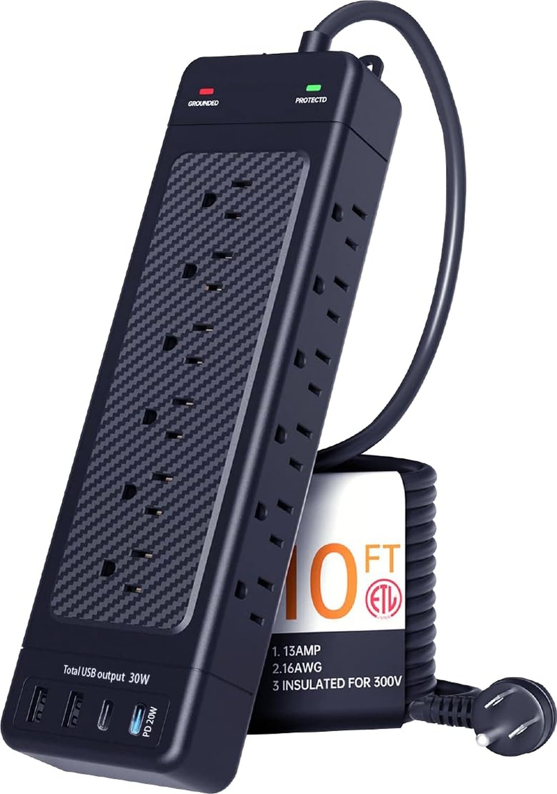 Surge Protector Power Strip/Heavy Duty 10ft Extension Cord with Multiple outl...