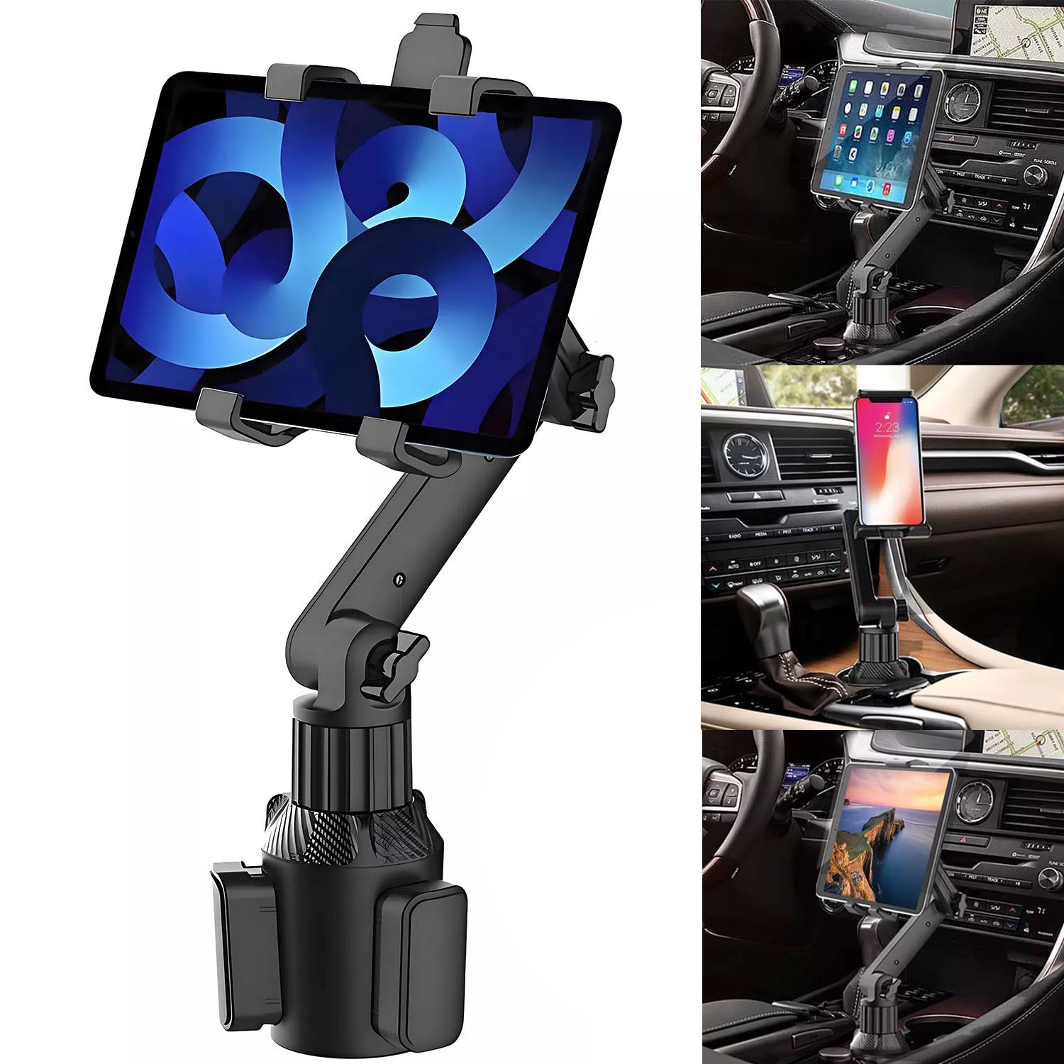 Universal Car Cup Phone Mount Cradle Holder For 4.7-10.5" iPhone iPad Tablet USA