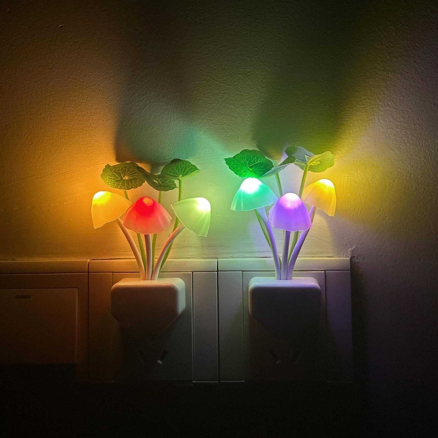 2Pack Mushroom Night Light, Plug-In Sensor LED Night Light Color Changing Nurser