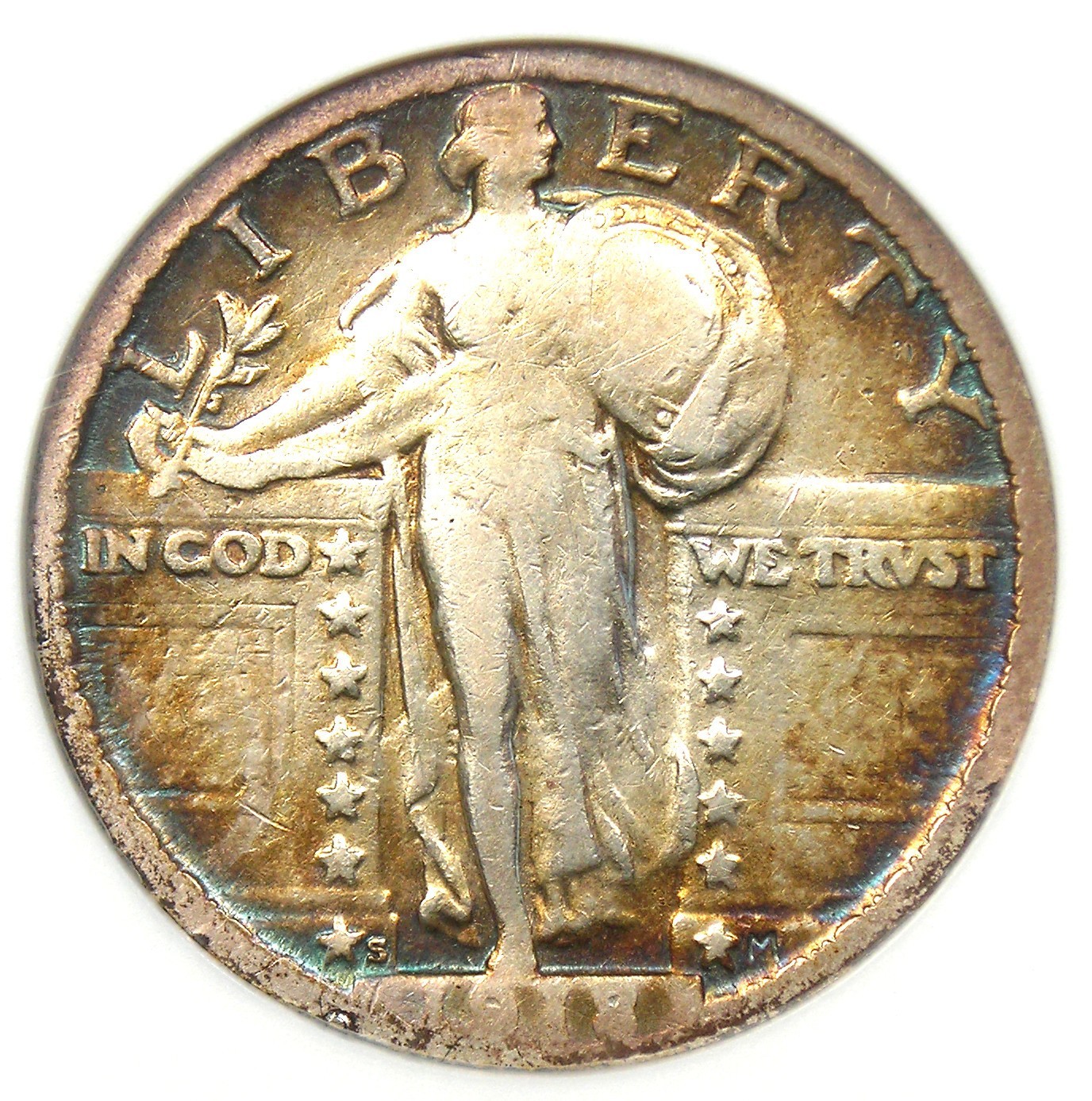 1918/7-S Standing Liberty Quarter 25C Coin - ANACS Fine Detail - Rare Overdate