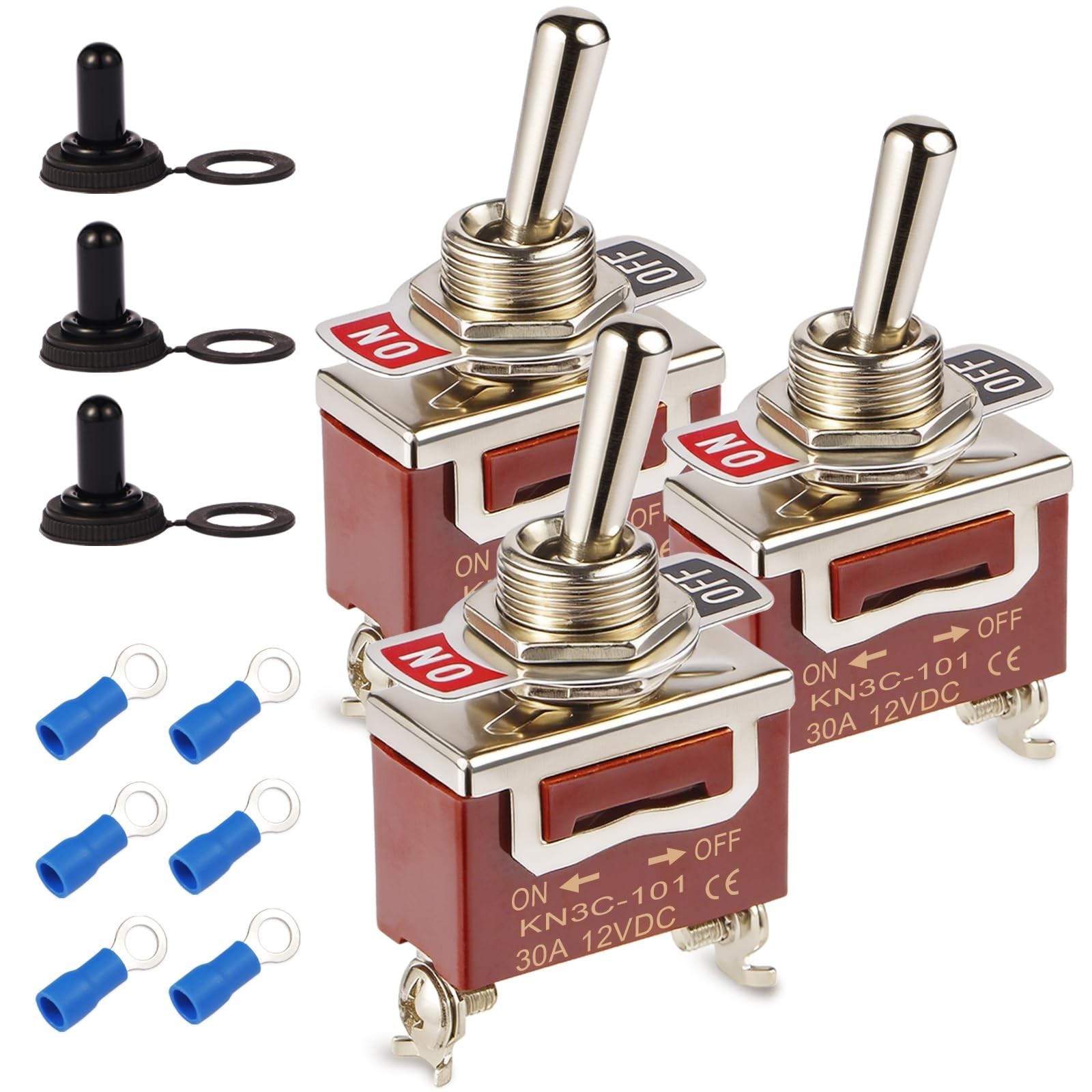 3-Pack Toggle Switch, Covxyorg 12V 30A HeavyDuty ON/Off 2Pin SPST Waterproof ...